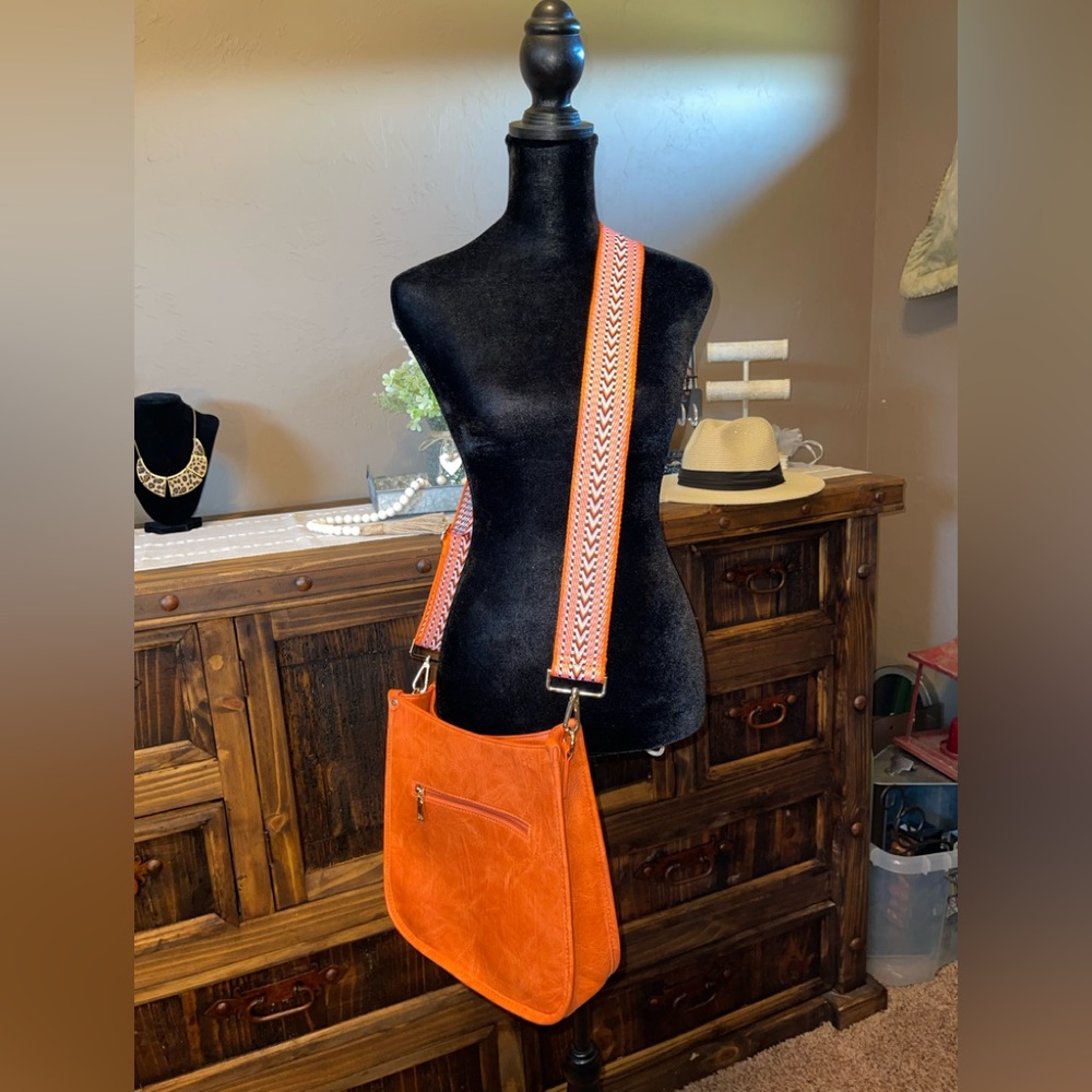 Viva Terry crossbody vegan leather purse orange with guitar strap NWOT cute!!